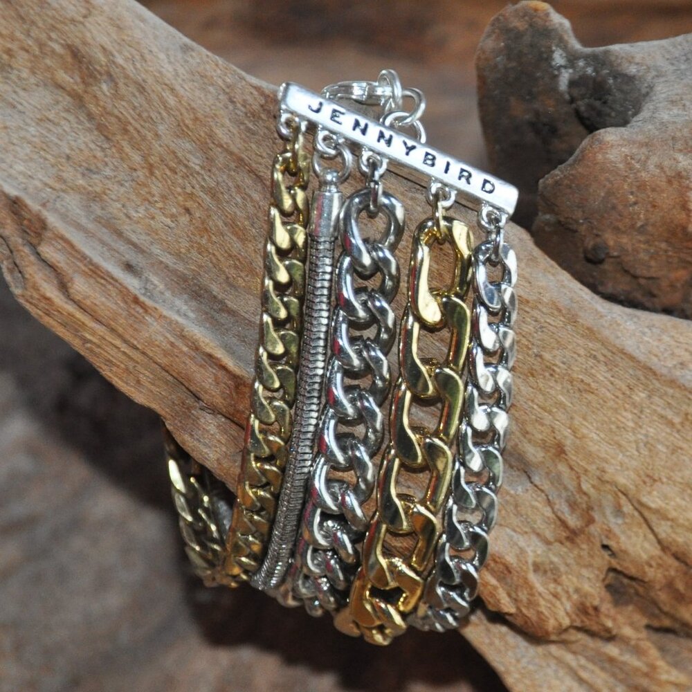 Jenny Bird Austin Multi Stand Mixed Metal Chain Link Bracelet Cuff